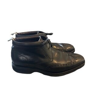 SALVATORE FERRAGAMO Sz 8 Tramezza Chukka Boot Black Leather Brogue Wingtip Shoes